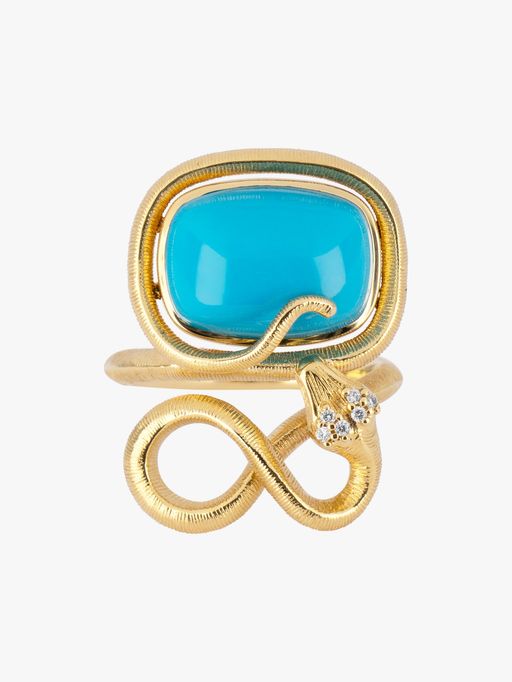 Snake ring with turquoise and diamonds photo