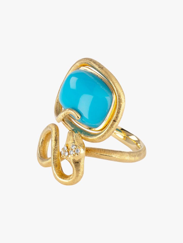 Snake ring with turquoise and diamonds