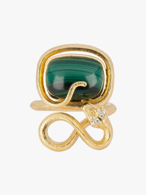 Snake ring with malachite and diamonds photo