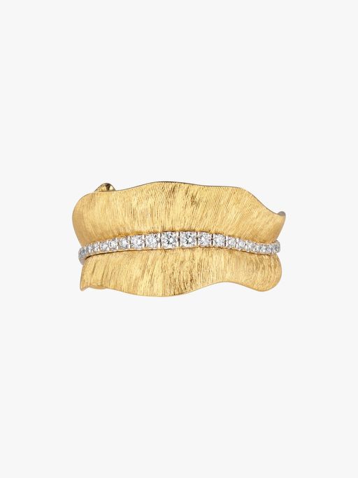 Leaves medium ring with pavé diamonds photo