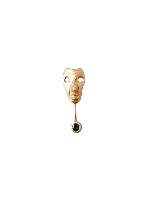 Mask earring 18 CT gold and green Tsavorite photo