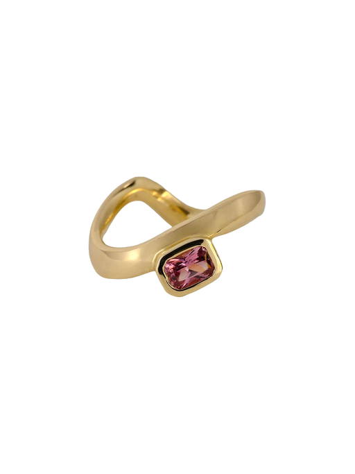 Curvy band with pink sapphire photo