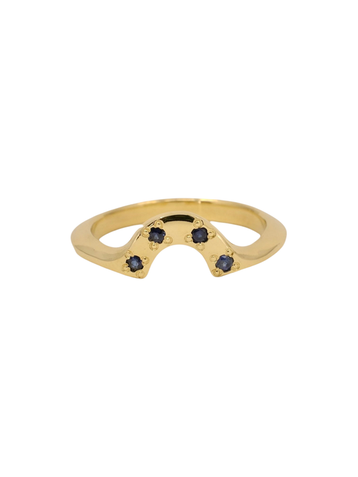 Domed wedding band with blue sapphires photo