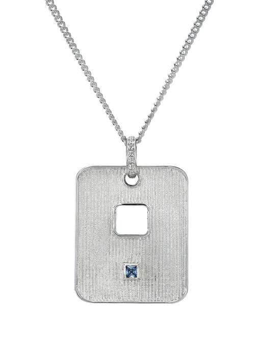 Sterling silver ribbed dog tag with sapphire photo