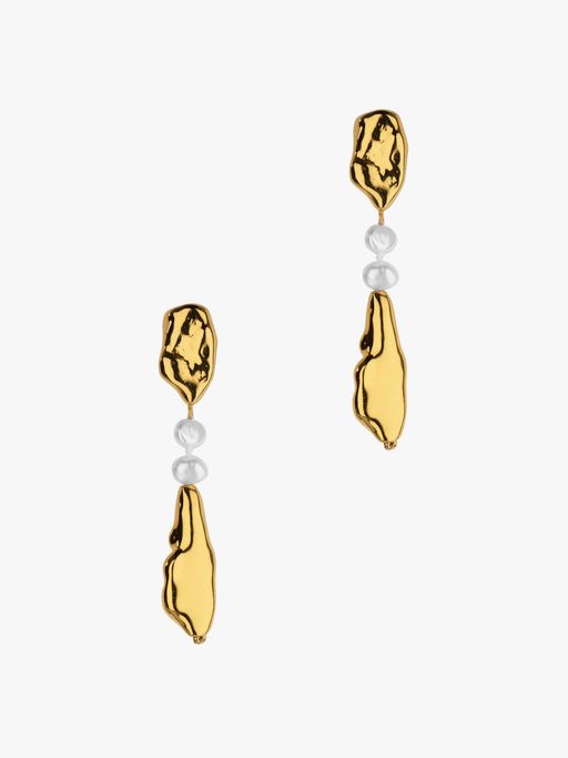 Gold birch pearl earrings photo