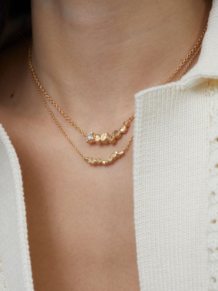 Gold nuggets on a string diamond necklace