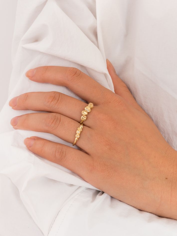 Delicate gold nugget diamond ring