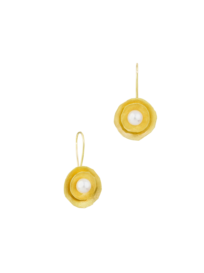 Double bowl pearl earrings
