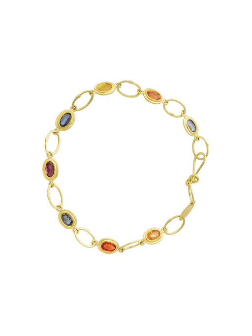 Multicolored sapphire oval link bracelet photo