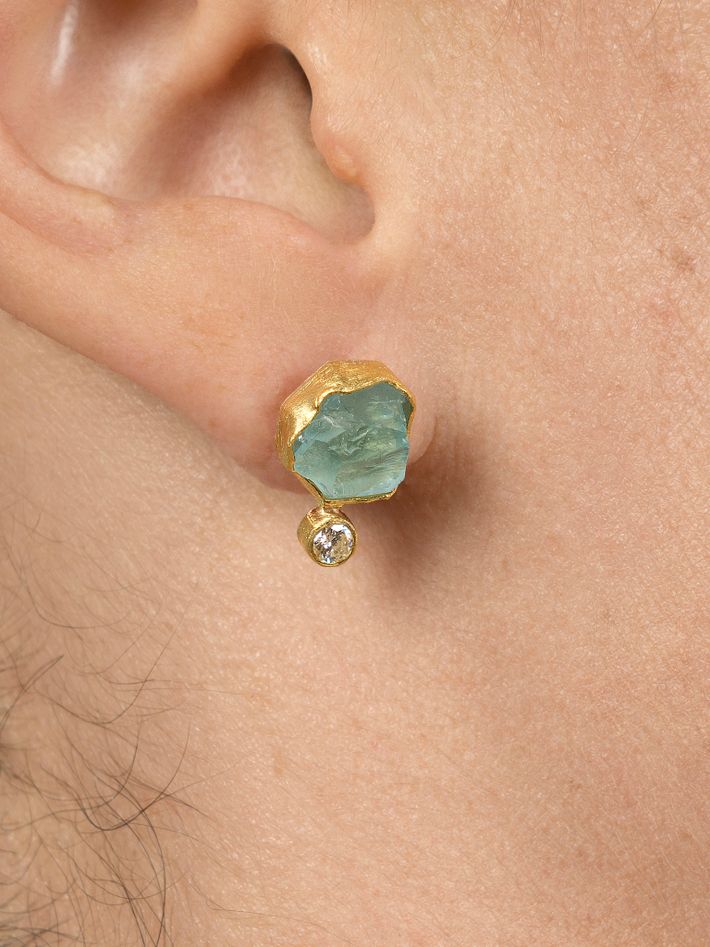 Rough aquamarine and diamond earrings