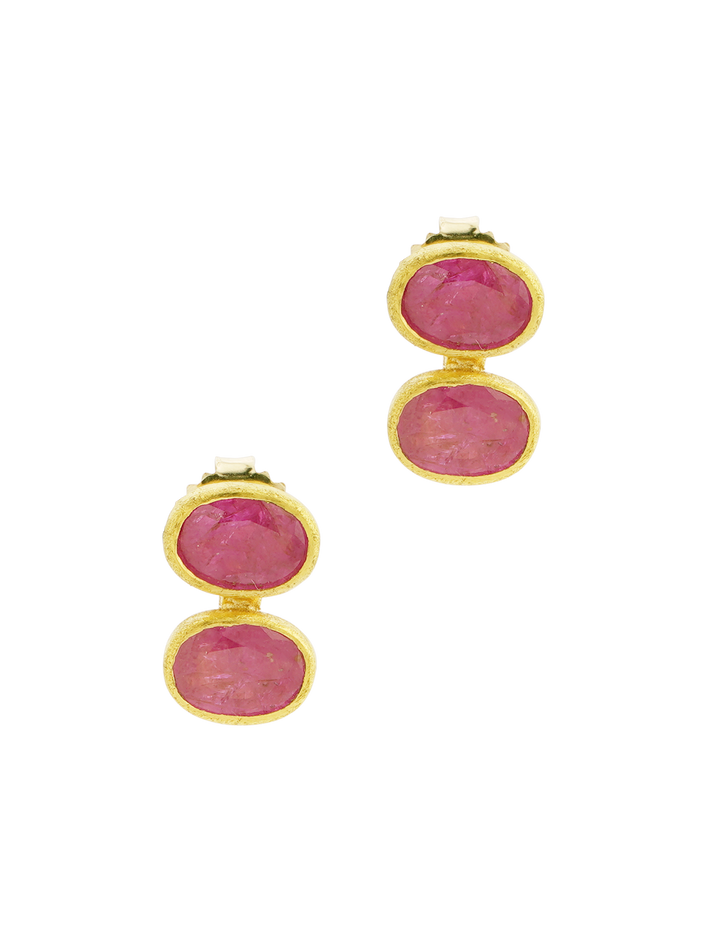 Stacked pink ruby earrings