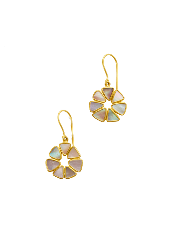 18kt gold venus abalone shell single drop round earrings