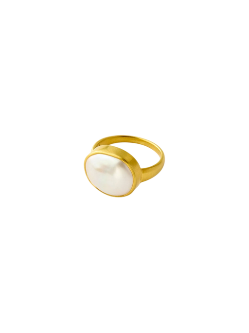 18kt Gold Aphrodite's White Pearl Greek Ring photo