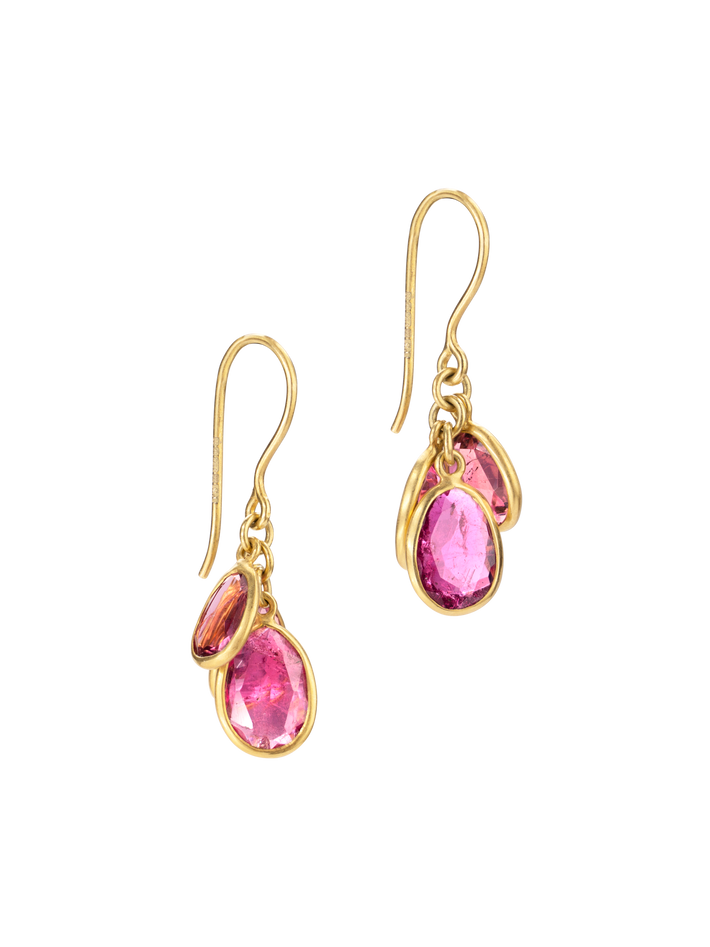 Triple drop pink tourmaline earrings