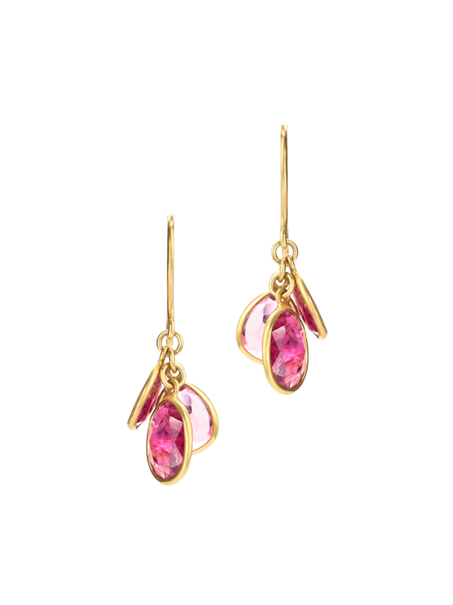 Triple drop pink tourmaline earrings photo