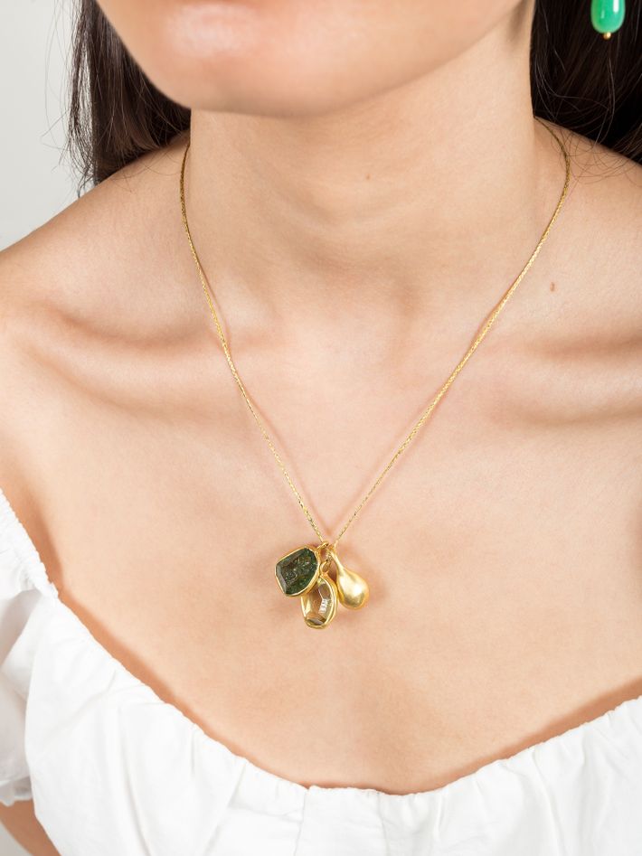 18K Gaia cluster necklace with gold cardamon on cord