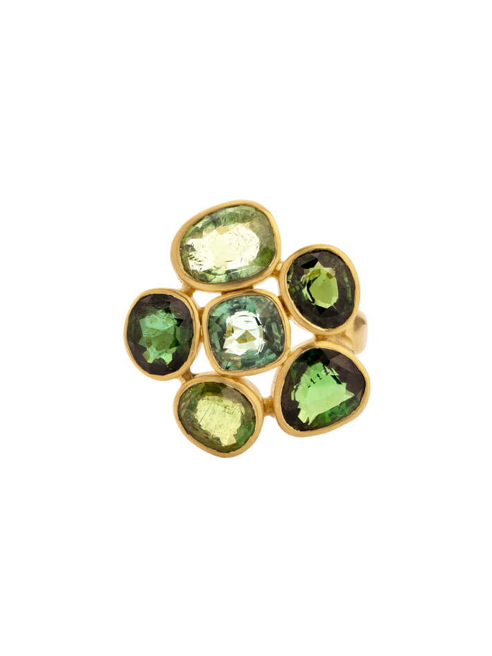 18k gaia flower cluster ring green tourmaline