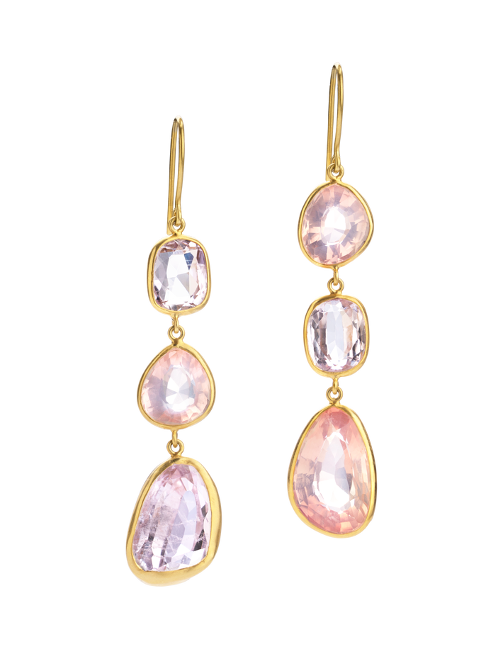 Peony pink three drop earrings