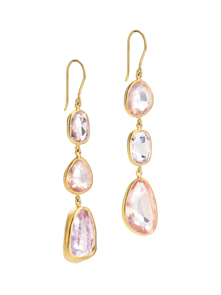 Peony pink three drop earrings