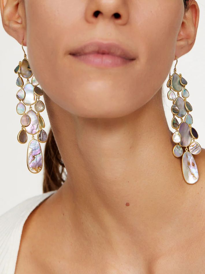 18kt gold venus abalone shell chandelier earrings