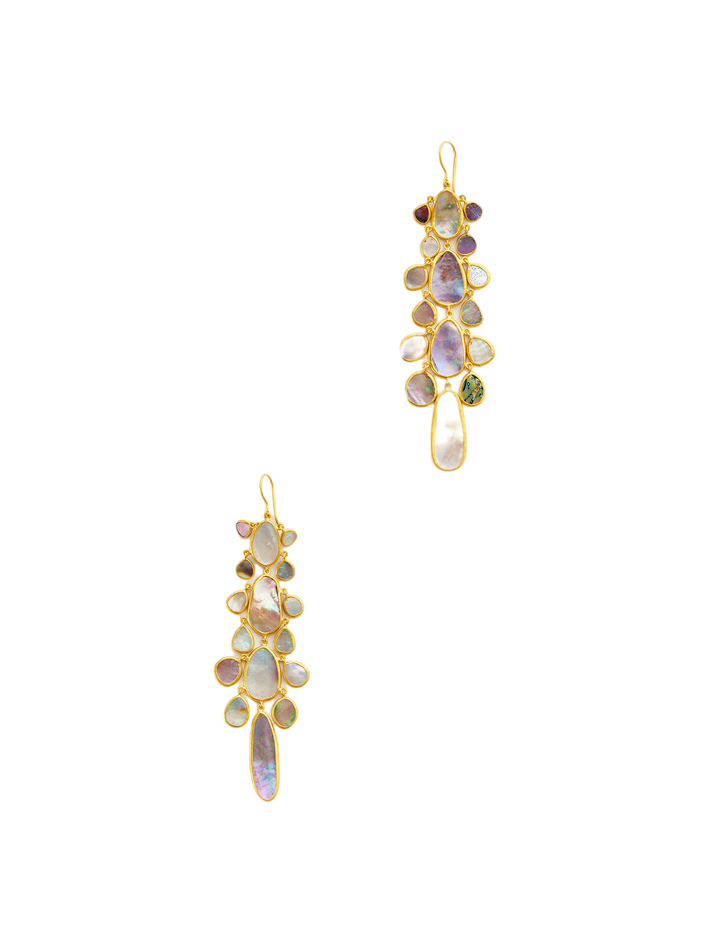 18kt gold venus abalone shell chandelier earrings