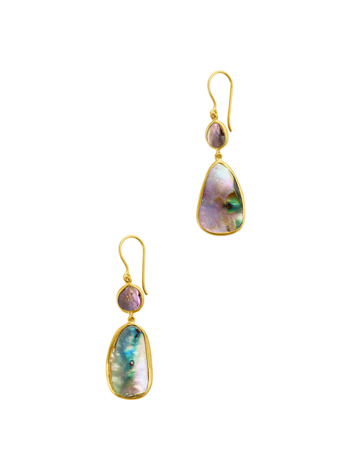 18kt gold venus abalone shell double drop earring photo