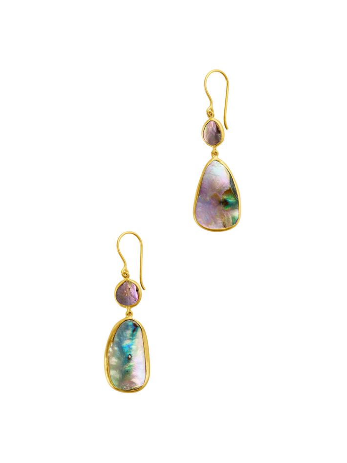 18kt gold venus abalone shell double drop earring