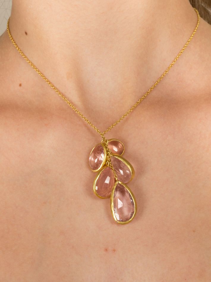 Peony pink cluster drop necklace
