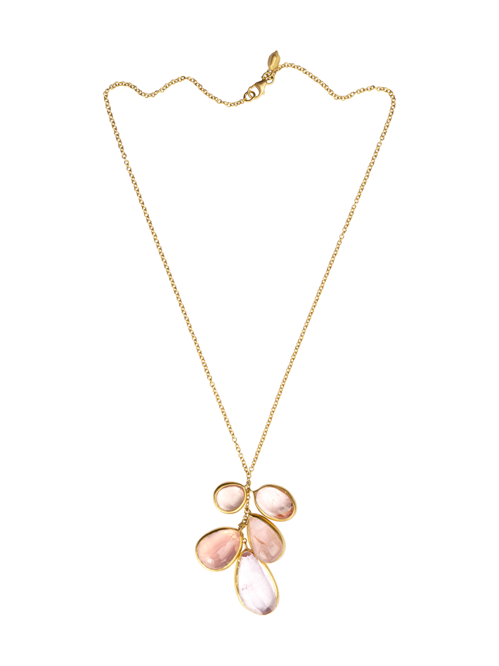 Peony pink cluster drop necklace