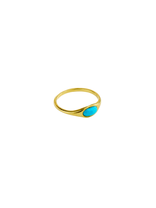 18kt Gold Hathor Turquoise Eye Inlay Ring photo
