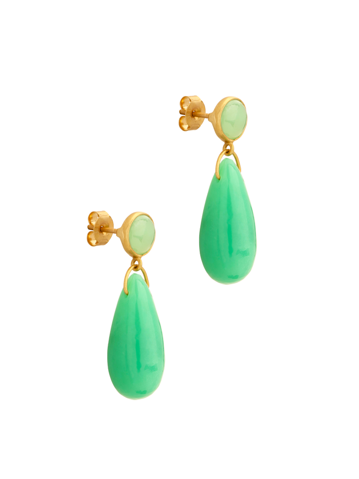 18k gaia double drop earrings with top stud chrysoprase