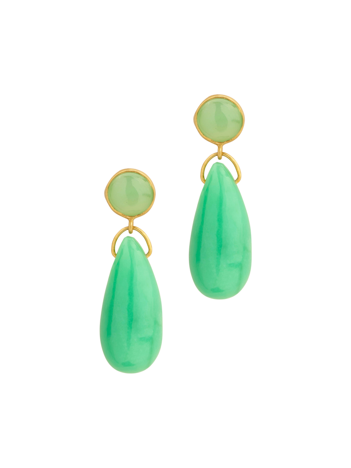 18k gaia double drop earrings with top stud chrysoprase