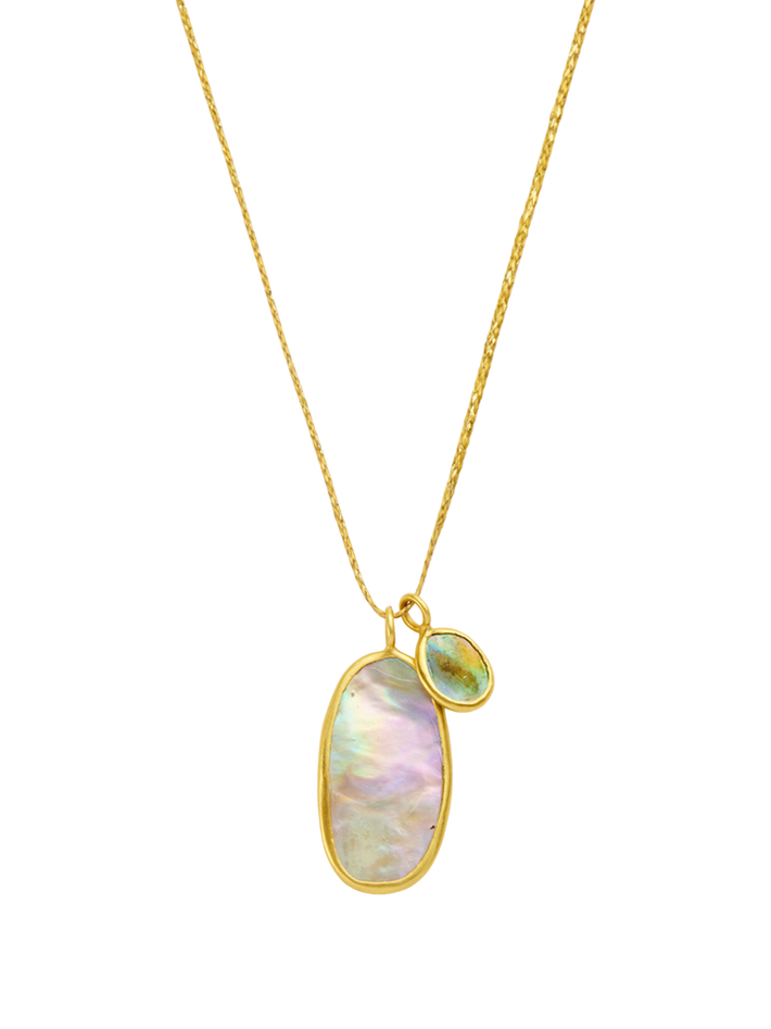 18kt gold venus abalone shell amulets on cord