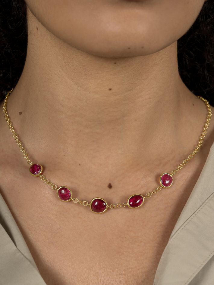 Five stone necklace - pink tourmaline