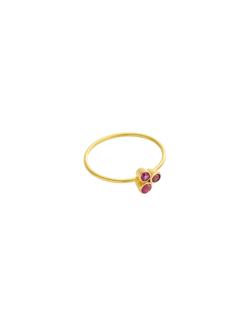 18kt Gold PSTM Myanmar Three Stone Ruby Cup Ring photo