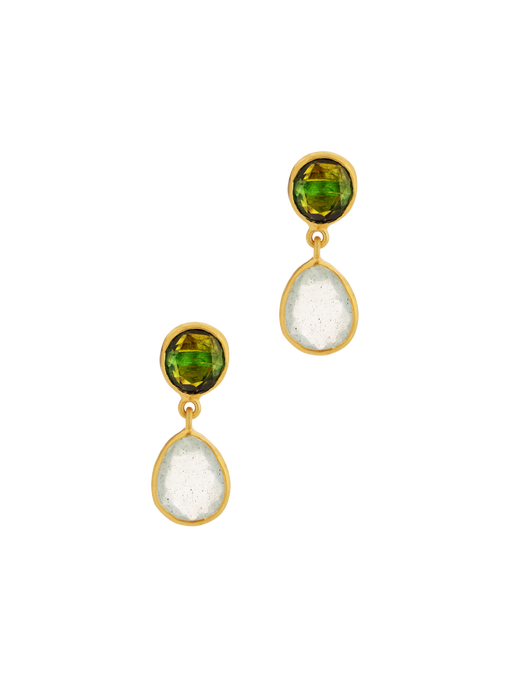 18kt gold aquamarine & green tourmaline drop earrings photo