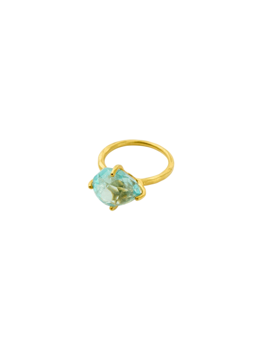 18kt Gold Carnival Aquamarine Claw Set Textured Band Ring photo
