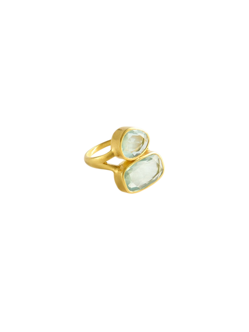 18kt Gold Aquamarine Double Greek Ring photo