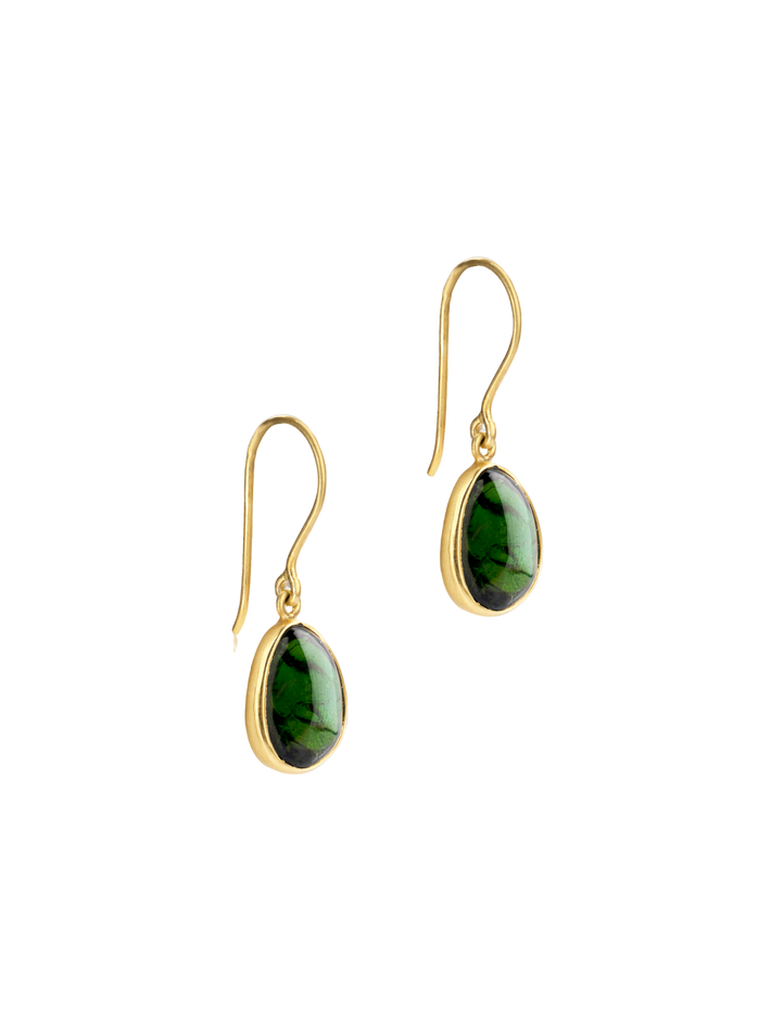 Green tourmaline tiny single drop earrings