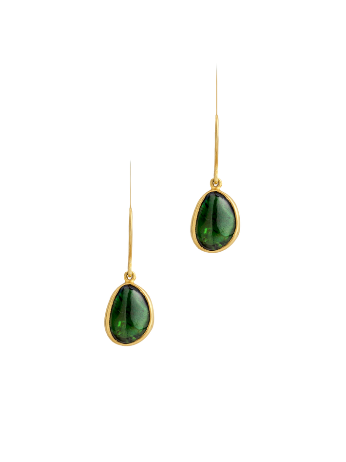 Green tourmaline tiny single drop earrings