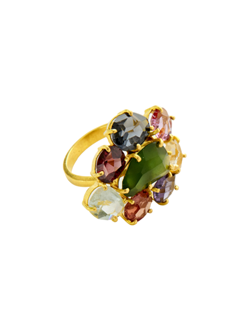 18kt gold pstm myanmar mixed spinel large malar ring photo