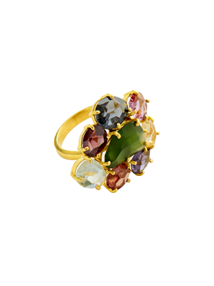 18kt gold pstm myanmar mixed spinel large malar ring