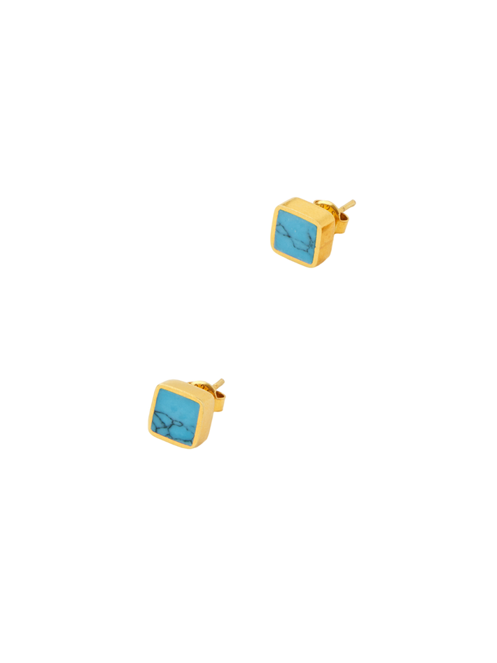 18kt gold vermeil pstm afghanistan turquoise square studs