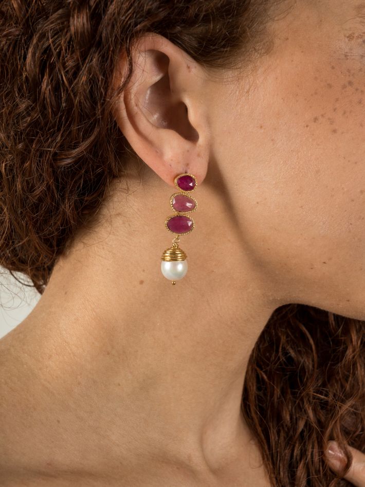 Poppy ruby and pearl earrings