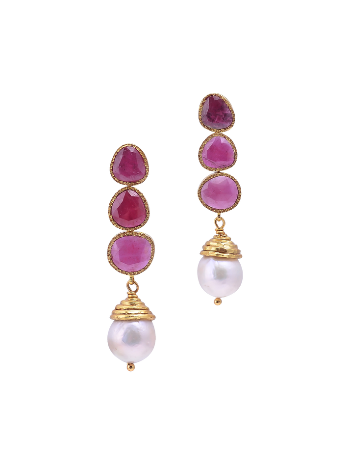 Poppy ruby and pearl earrings