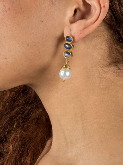 Poppy kyanite and pearl earrings photo