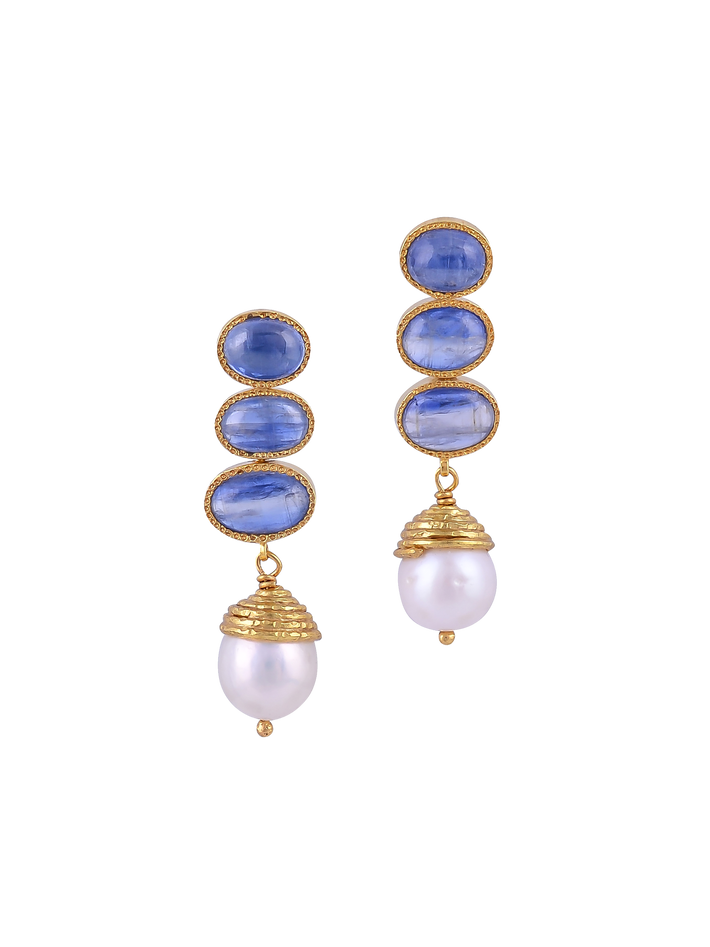 Poppy kyanite and pearl earrings