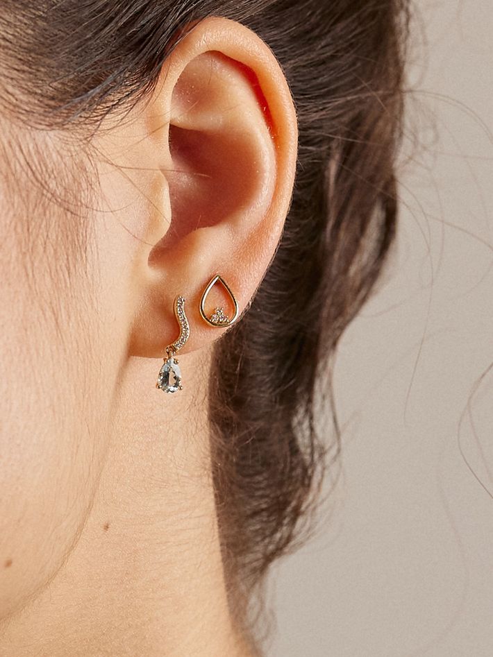 Wave diamond earrings with aquamarine drop