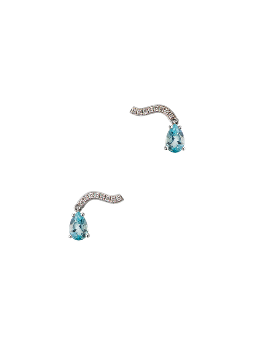 Wave diamond earrings with aquamarine drop photo