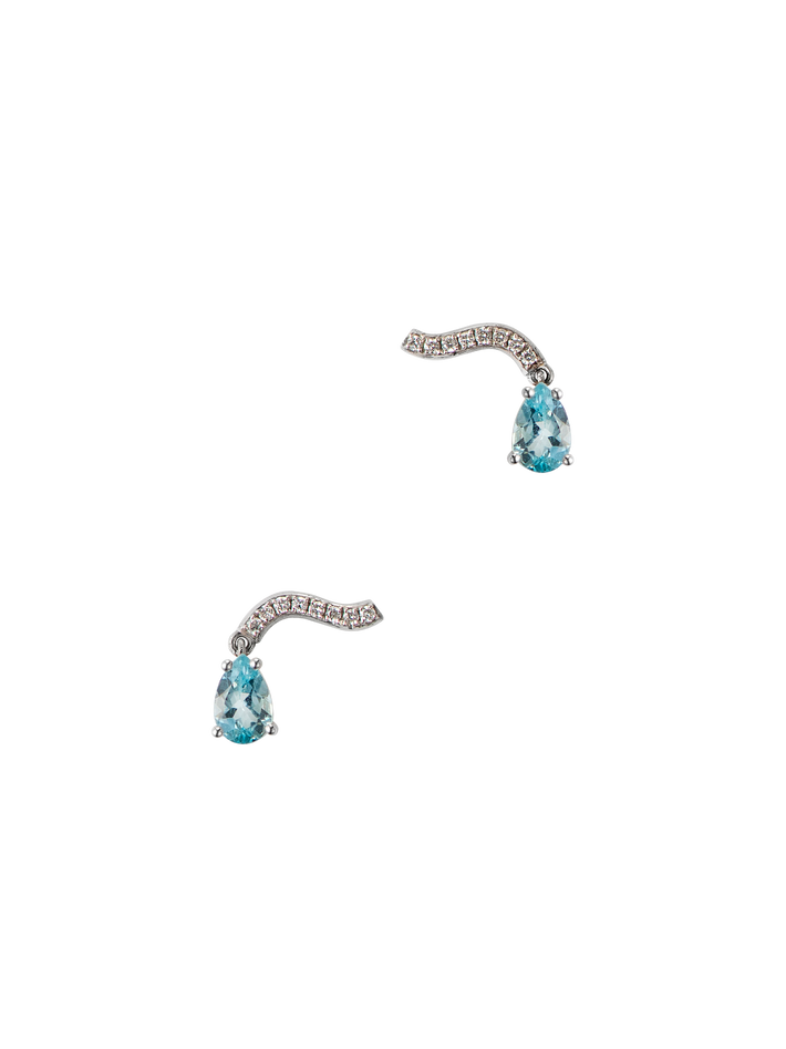 Wave diamond earrings with aquamarine drop